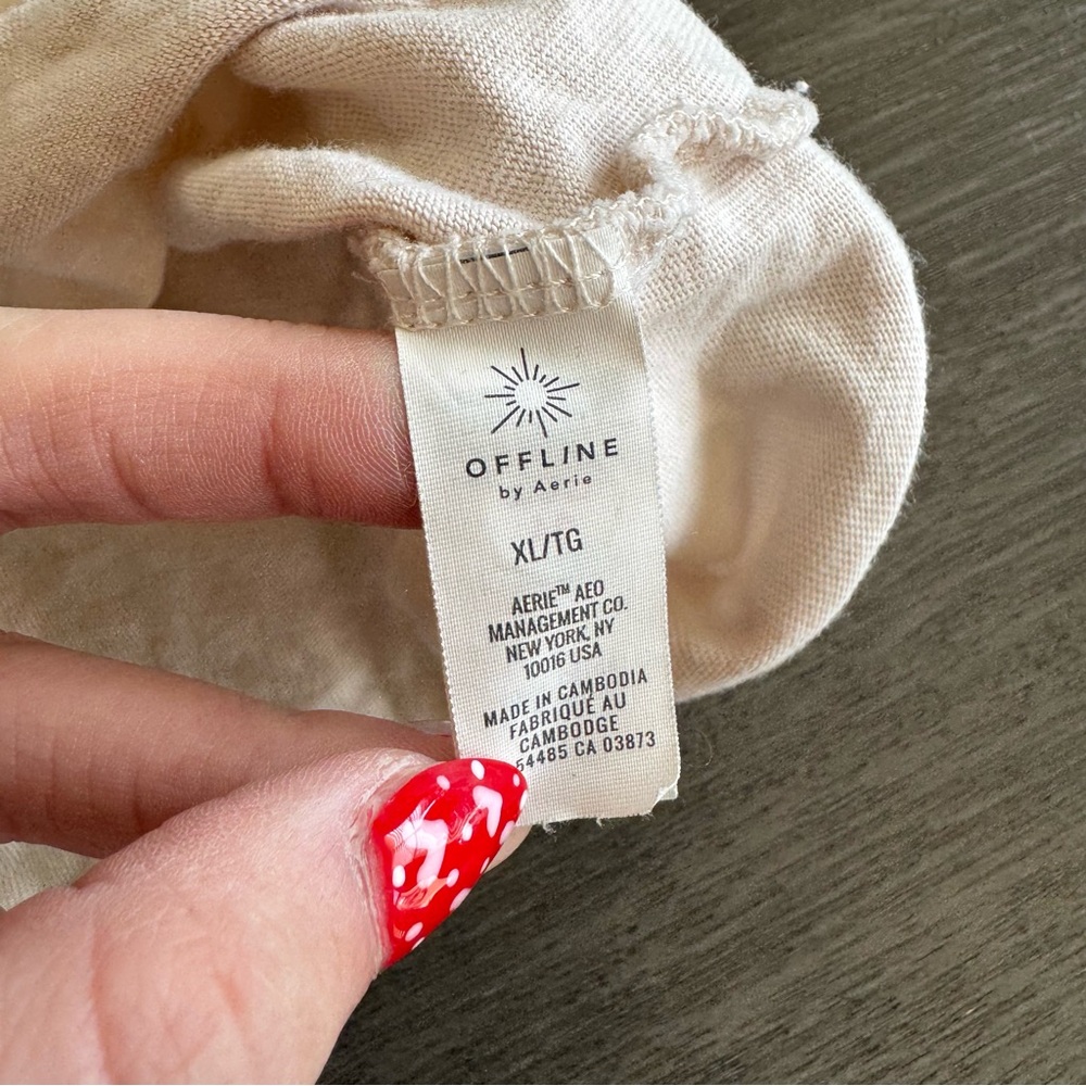 Aerie AE Cream Beige Tan Tshirt Tie Front Crop XL - Picture 6 of 8